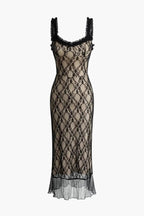 Black Lace Midi Dress for Women – Elegant Bodycon Evening Dress with Ruffle Hem 4