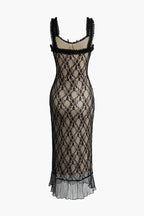 Black Lace Midi Dress for Women – Elegant Bodycon Evening Dress with Ruffle Hem 5