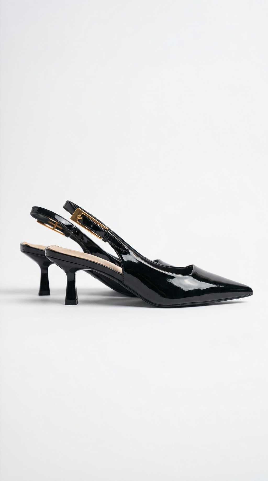 Black Patent Leather Pointed Toe Slingback Kitten Heels Women's Glossy Low Heel Slingback Pumps 2