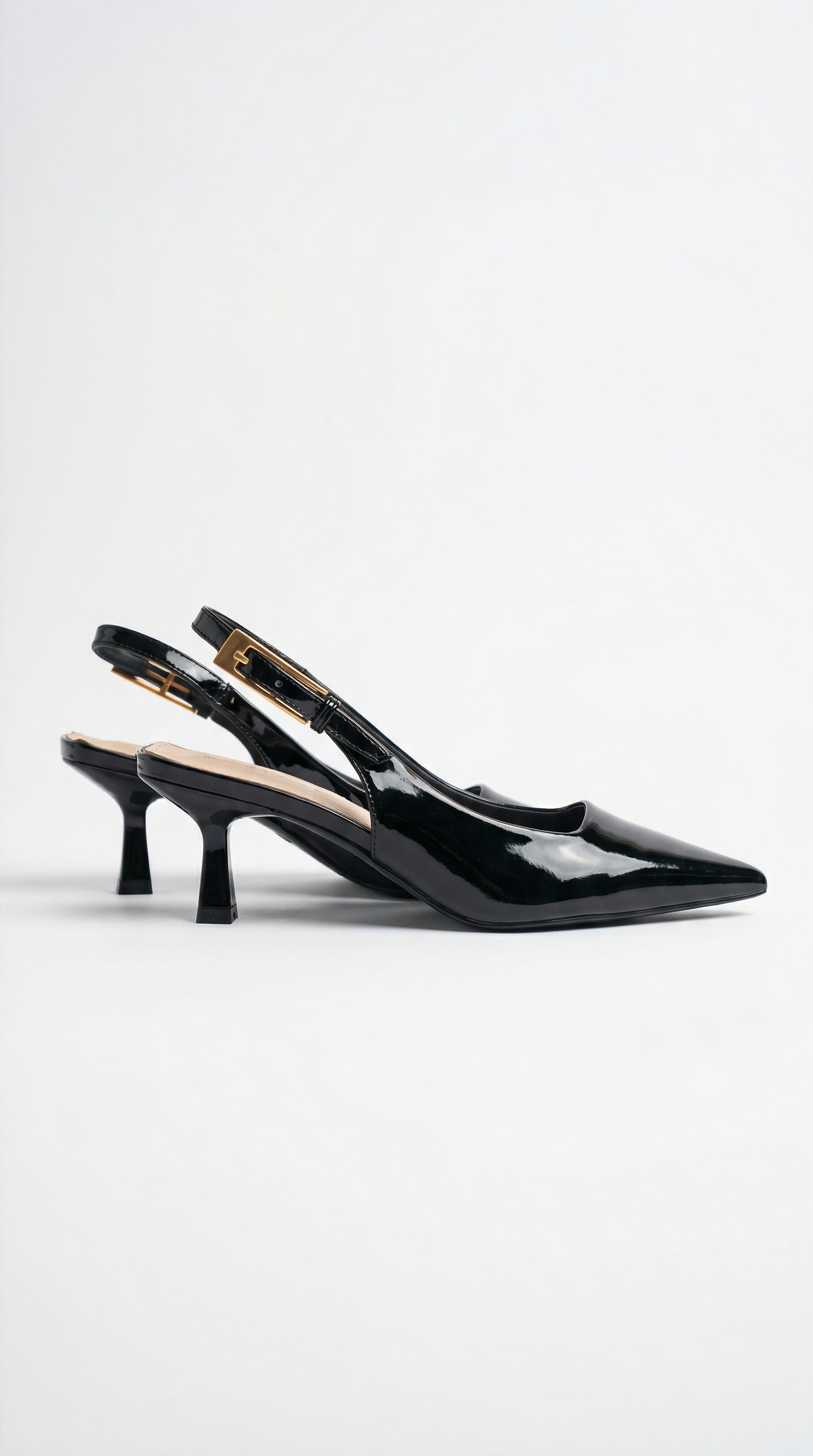 Black Patent Leather Pointed Toe Slingback Kitten Heels Women's Glossy Low Heel Slingback Pumps 2