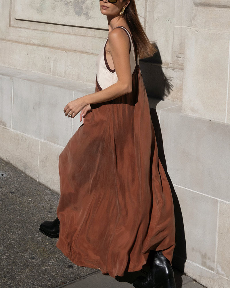 Design: Elegant V-neck with dynamic color pairing  Women’s V-Neck Colorblock Dress – Elegant Modern Casual & Evening Midi Dress 5