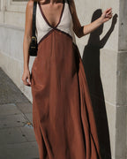 Design: Elegant V-neck with dynamic color pairing  Women’s V-Neck Colorblock Dress – Elegant Modern Casual & Evening Midi Dress 8