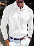 Elegant Cotton Casual Mens Long Sleeve Polo Shirt with Striped Design 0