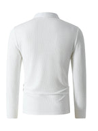 Elegant Cotton Casual Mens Long Sleeve Polo Shirt with Striped Design 1