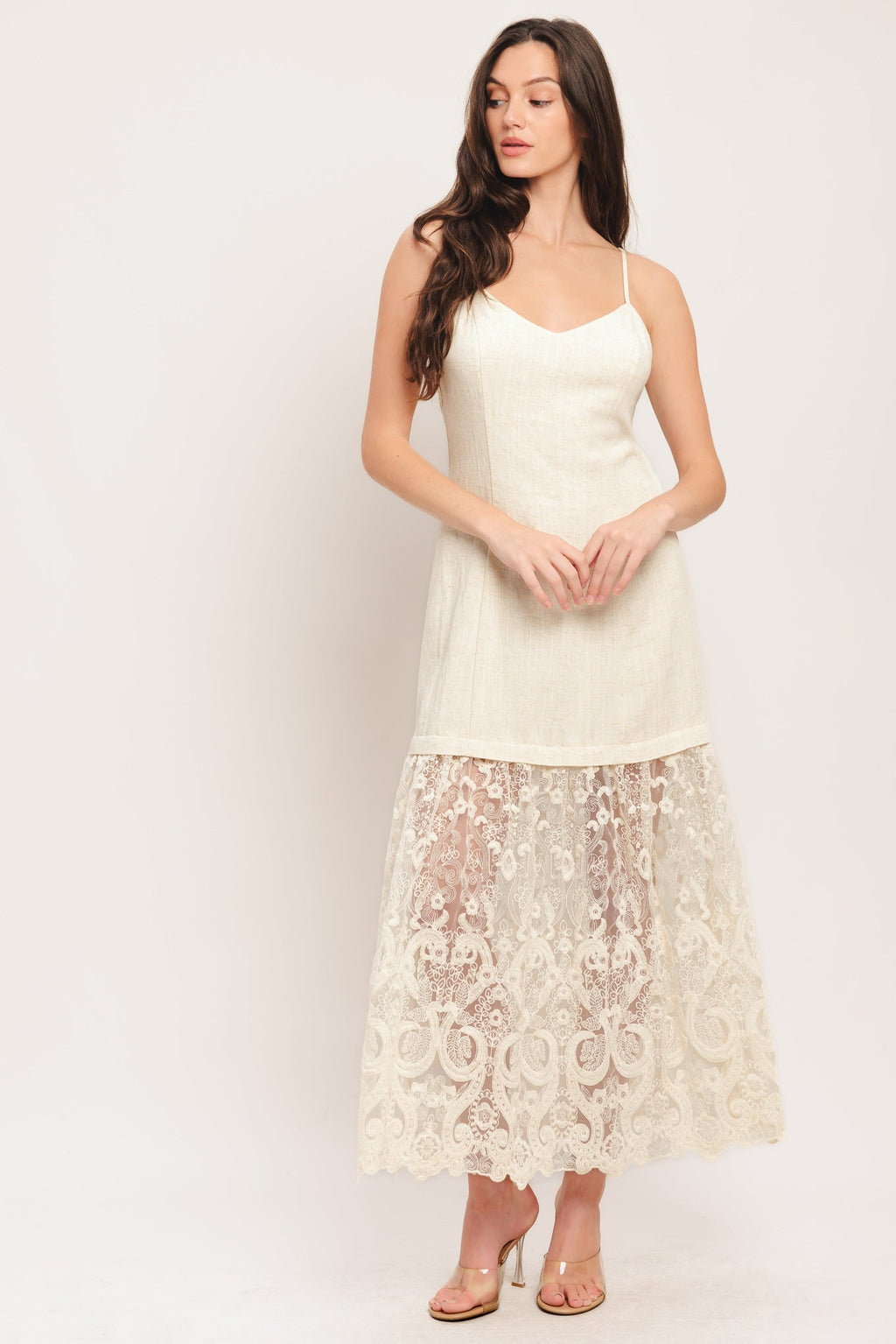 Elegant Lace White Midi Dress with Cami Bodice 0