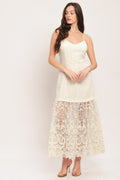 Elegant Lace White Midi Dress with Cami Bodice 0