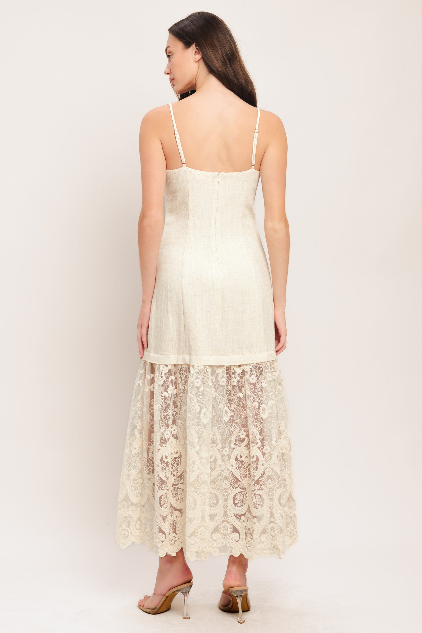 Elegant Lace White Midi Dress with Cami Bodice 1