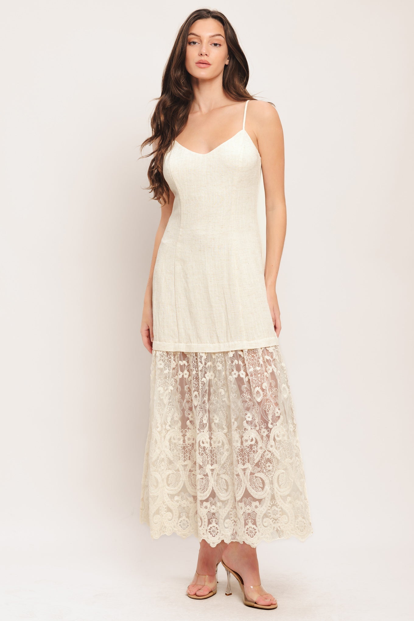 Elegant Lace White Midi Dress with Cami Bodice 2