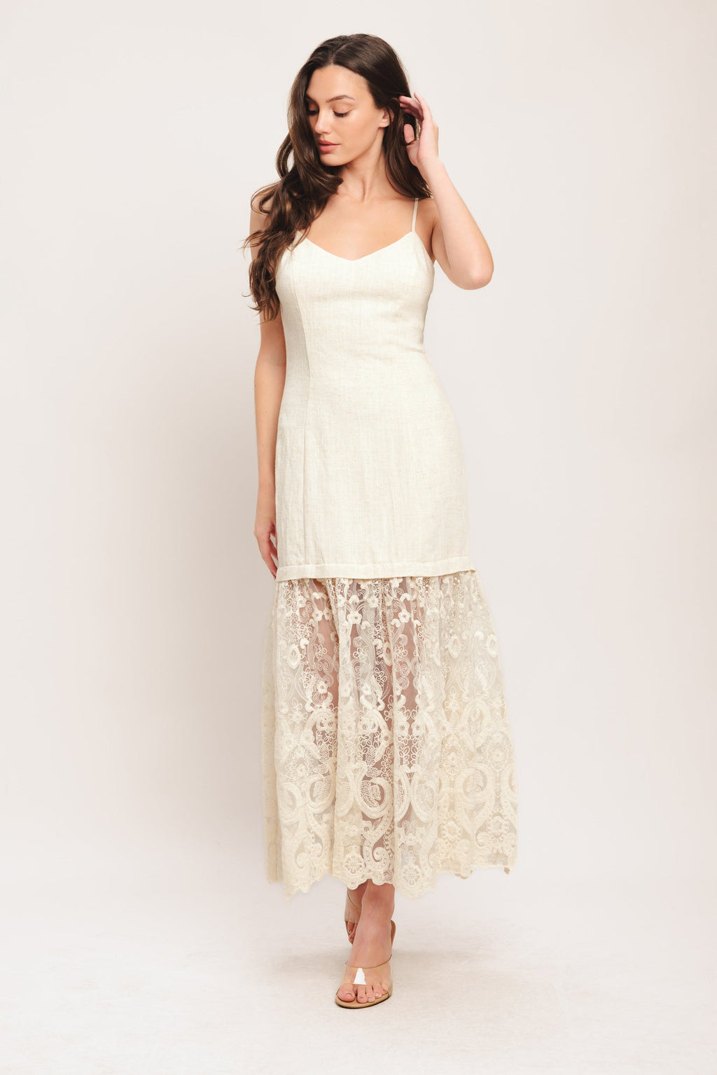 Elegant Lace White Midi Dress with Cami Bodice 4