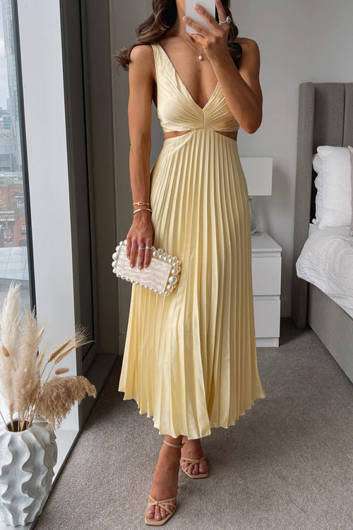 Elegant Pleated Maxi Dress for Women – Flowing A-Line Formal & Casual Long Dress 0