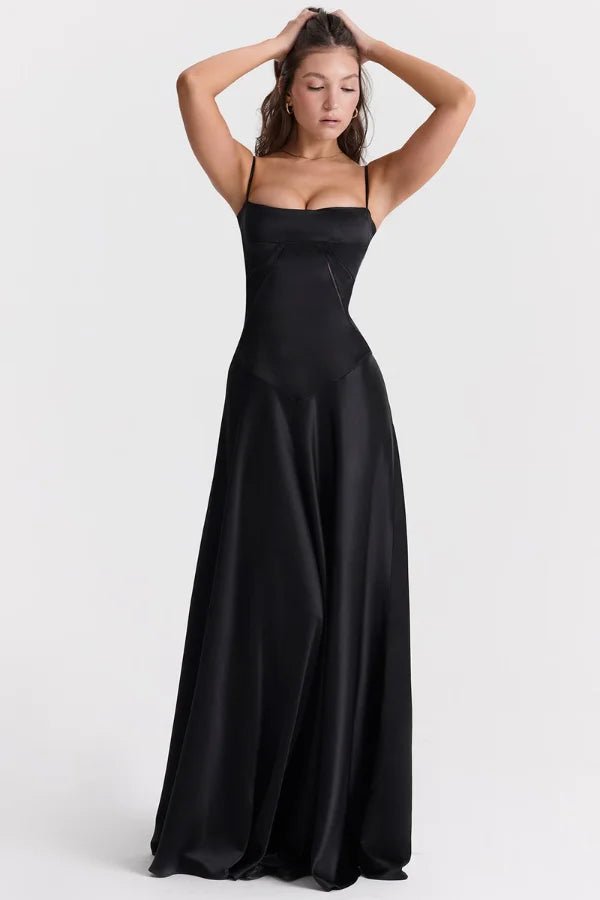 Elegant Satin Maxi Dress White Long Dress with Lace-Up Back for Timeless Sophistication 2