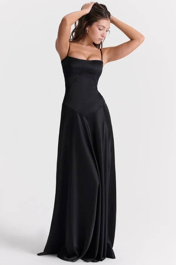 Elegant Satin Maxi Dress White Long Dress with Lace-Up Back for Timeless Sophistication 3