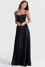 Elegant Satin Maxi Dress White Long Dress with Lace-Up Back for Timeless Sophistication 4