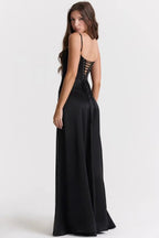 Elegant Satin Maxi Dress White Long Dress with Lace-Up Back for Timeless Sophistication 7