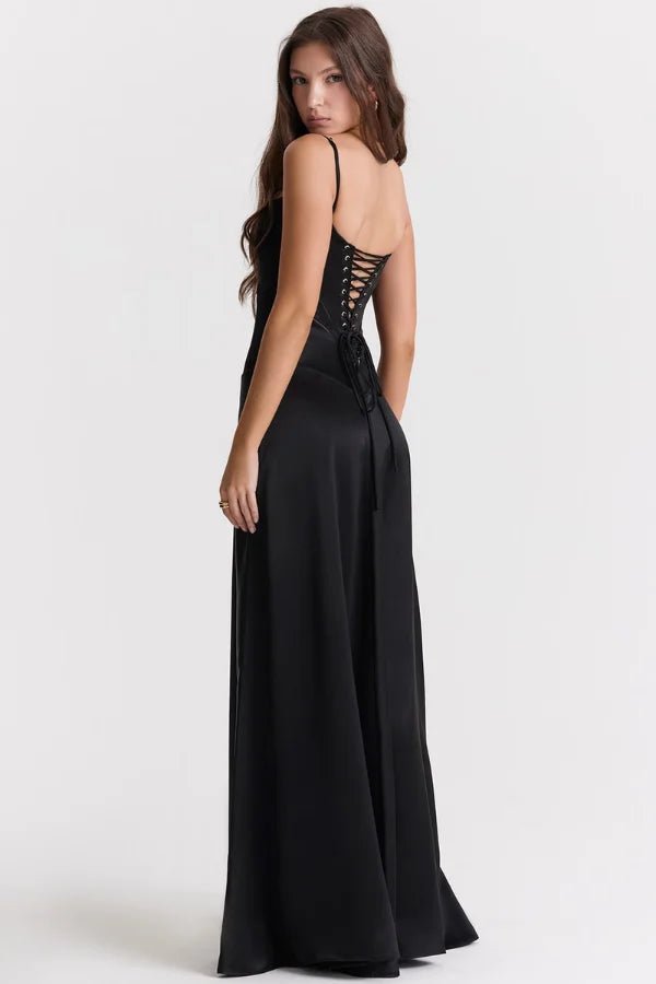 Elegant Satin Maxi Dress White Long Dress with Lace-Up Back for Timeless Sophistication 7