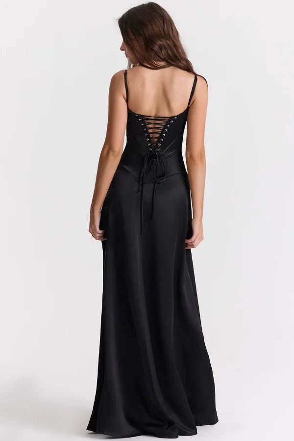 Elegant Satin Maxi Dress White Long Dress with Lace-Up Back for Timeless Sophistication 8