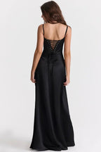 Elegant Satin Maxi Dress White Long Dress with Lace-Up Back for Timeless Sophistication 8