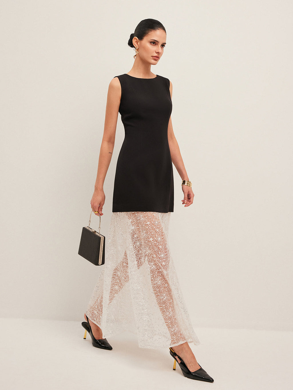Elegant Sheer Lace Embroidered Maxi Dress – Sleeveless Crew Neck Occasion Dress 0