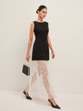 Elegant Sheer Lace Embroidered Maxi Dress – Sleeveless Crew Neck Occasion Dress 0
