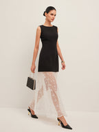 Elegant Sheer Lace Embroidered Maxi Dress – Sleeveless Crew Neck Occasion Dress 0