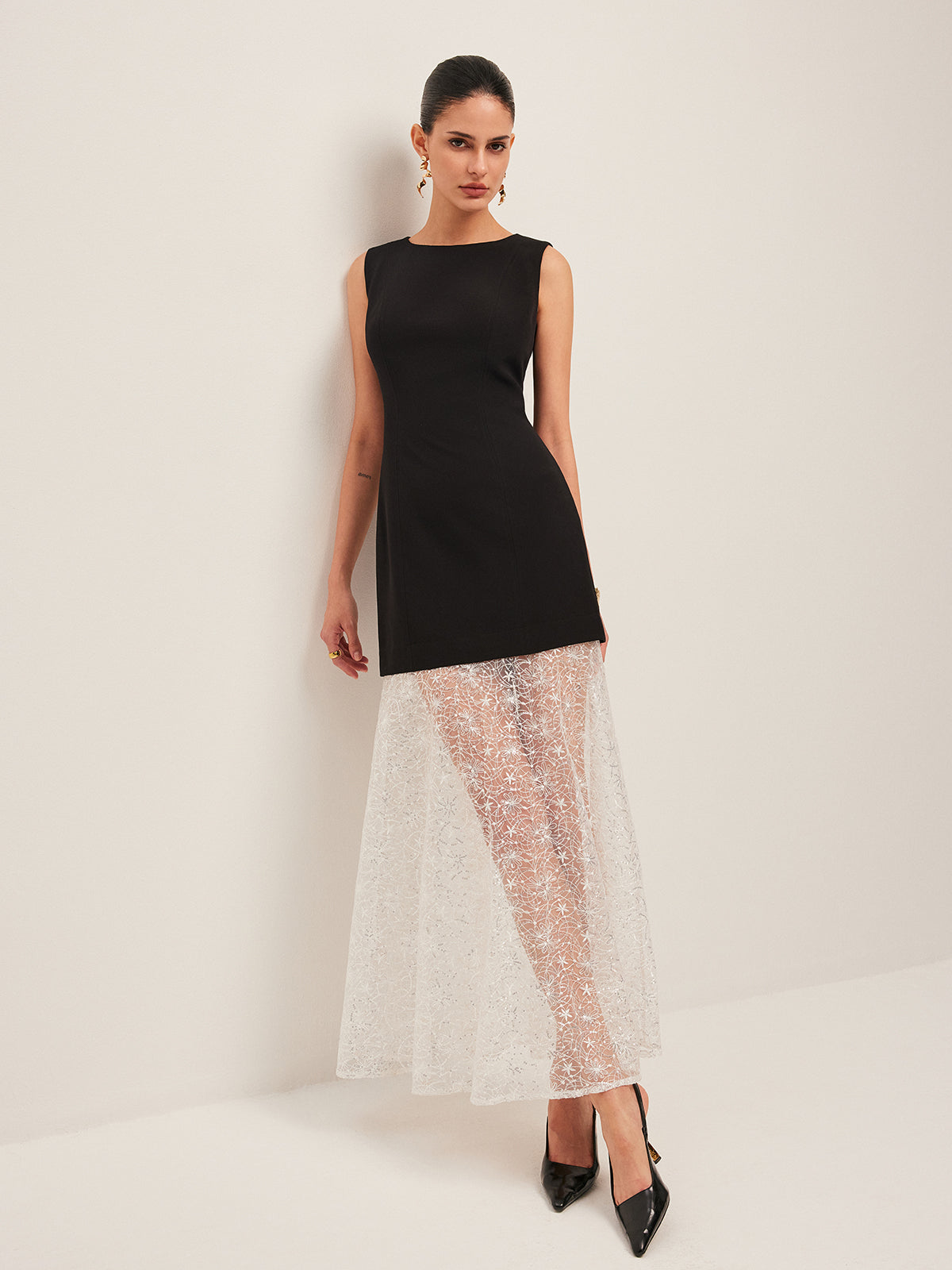Elegant Sheer Lace Embroidered Maxi Dress – Sleeveless Crew Neck Occasion Dress 3
