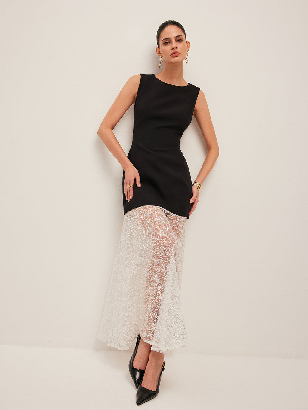 Elegant Sheer Lace Embroidered Maxi Dress – Sleeveless Crew Neck Occasion Dress 4