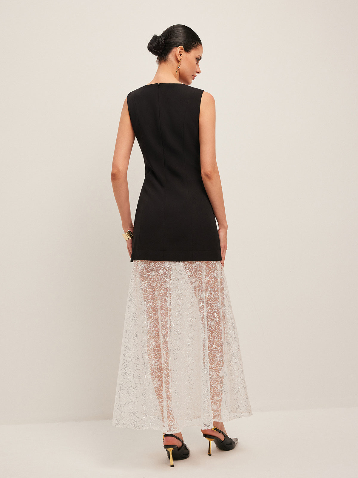 Elegant Sheer Lace Embroidered Maxi Dress – Sleeveless Crew Neck Occasion Dress 5
