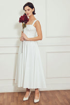 Elegant White Midi Dress with Corset Waist 2