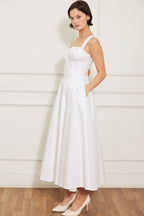 Elegant White Midi Dress with Corset Waist 5