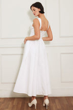 Elegant White Midi Dress with Corset Waist 6