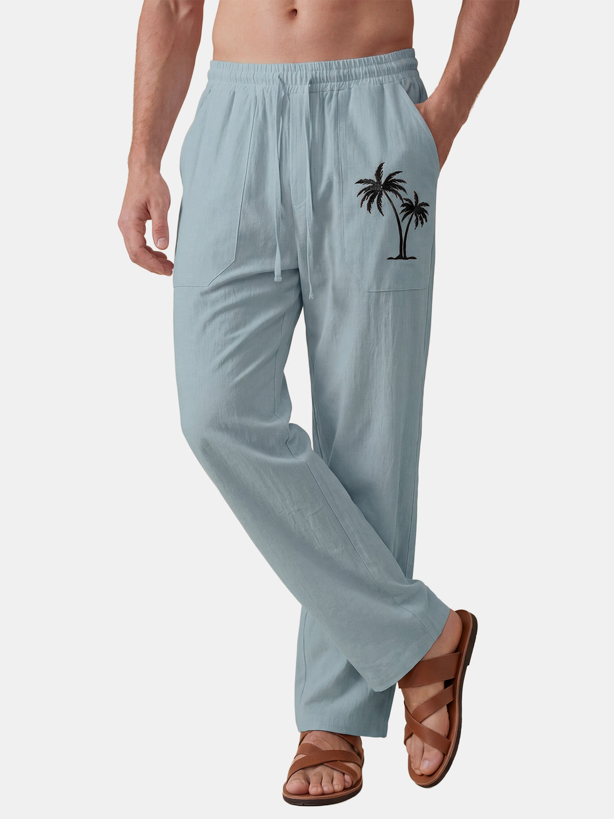Ethan | Relaxed Breathable Palm-Print Linen Pants 0