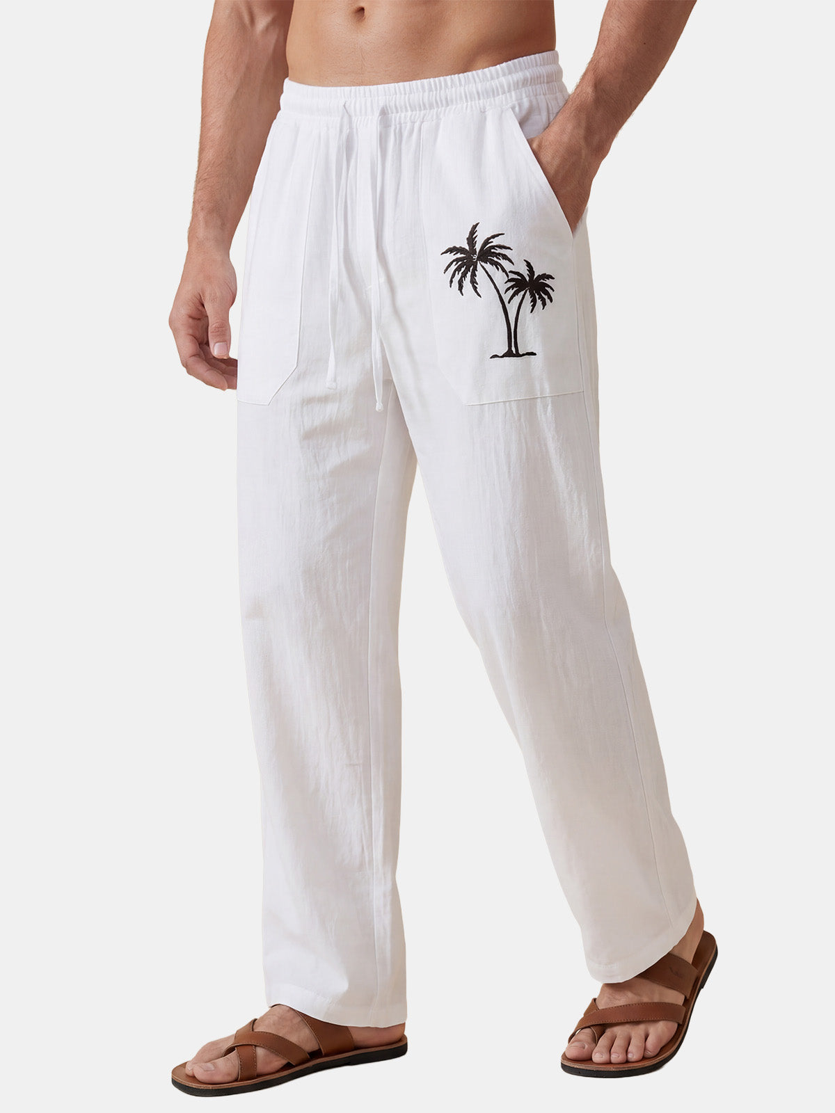 Ethan | Relaxed Breathable Palm-Print Linen Pants 1