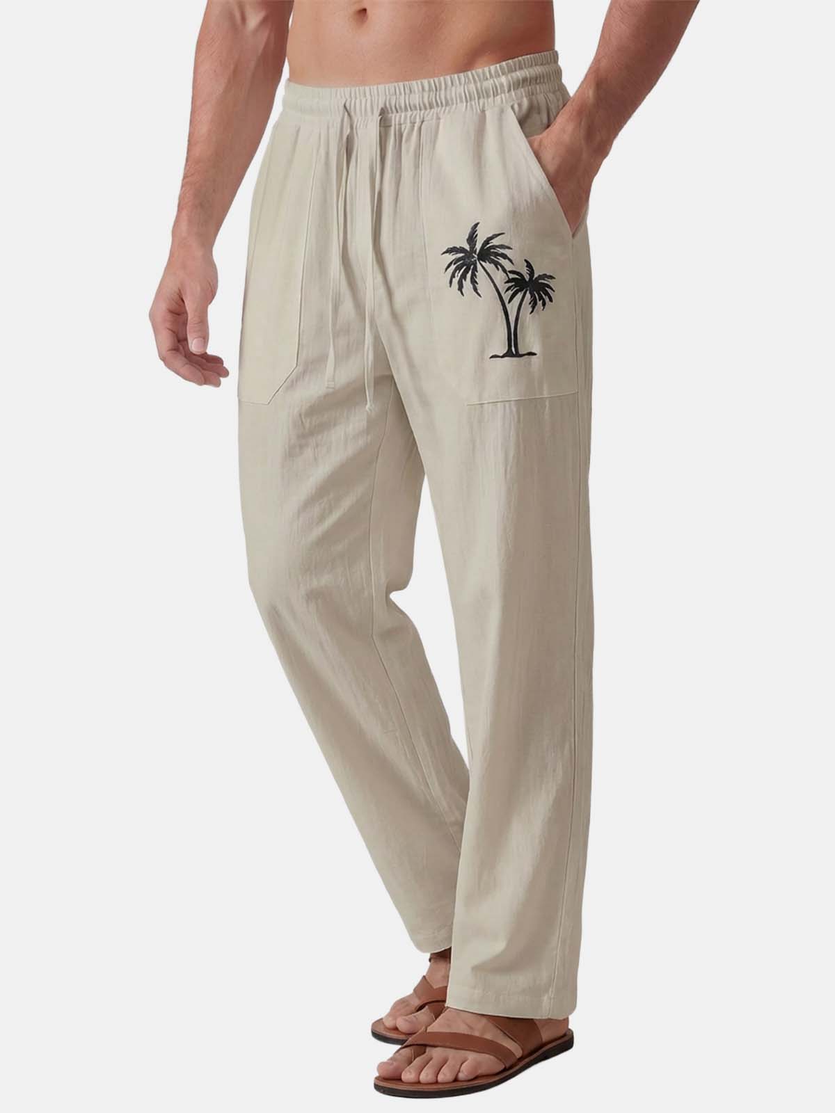 Ethan | Relaxed Breathable Palm-Print Linen Pants 4