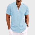 Men’s Short Sleeve Henley Shirt – Cotton Linen Blend Casual Summer Top 0