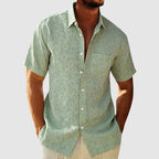 Men’s Textured Floral Cotton-Linen Shirt – Short Sleeve Summer Essential 0