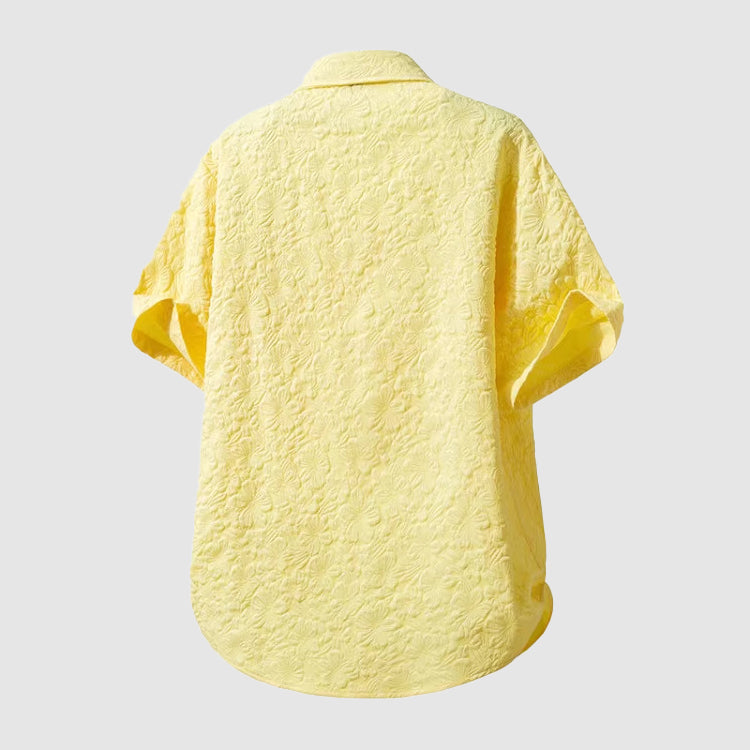 Men’s Textured Floral Cotton-Linen Shirt – Short Sleeve Summer Essential 4