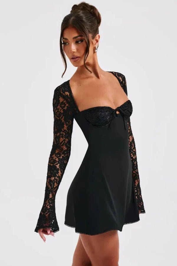Romantic Flared Sleeve Lace Mini Dress 1