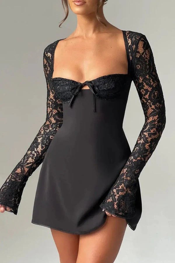 Romantic Flared Sleeve Lace Mini Dress 4