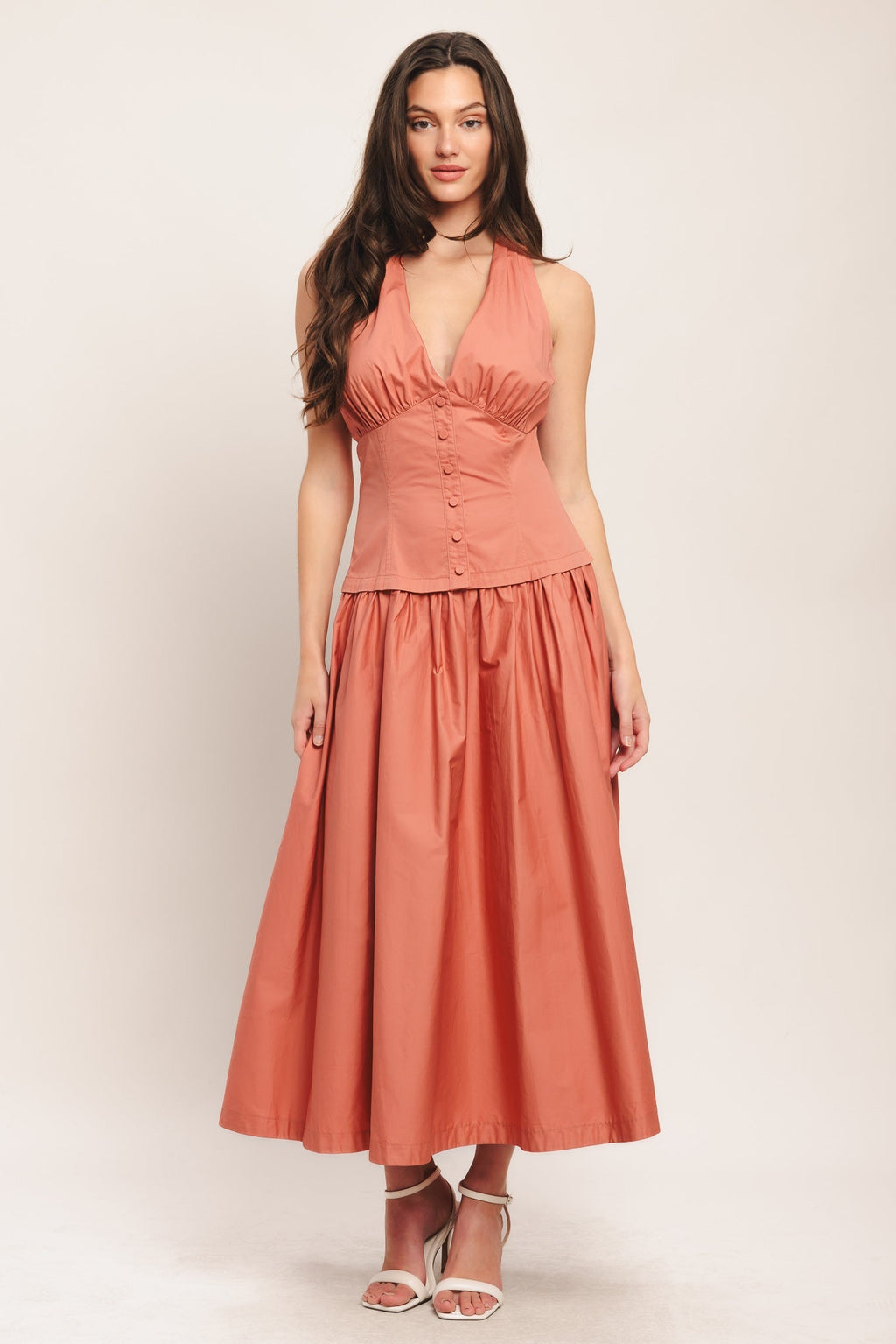 Sunset Muse | Women's Dress with Halter Neck & Flowing Skirt | Chic Summer Style for Wedding Guests 0