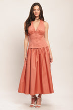 Sunset Muse | Women's Dress with Halter Neck & Flowing Skirt | Chic Summer Style for Wedding Guests 0