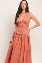 Sunset Muse | Women's Dress with Halter Neck & Flowing Skirt | Chic Summer Style for Wedding Guests 4