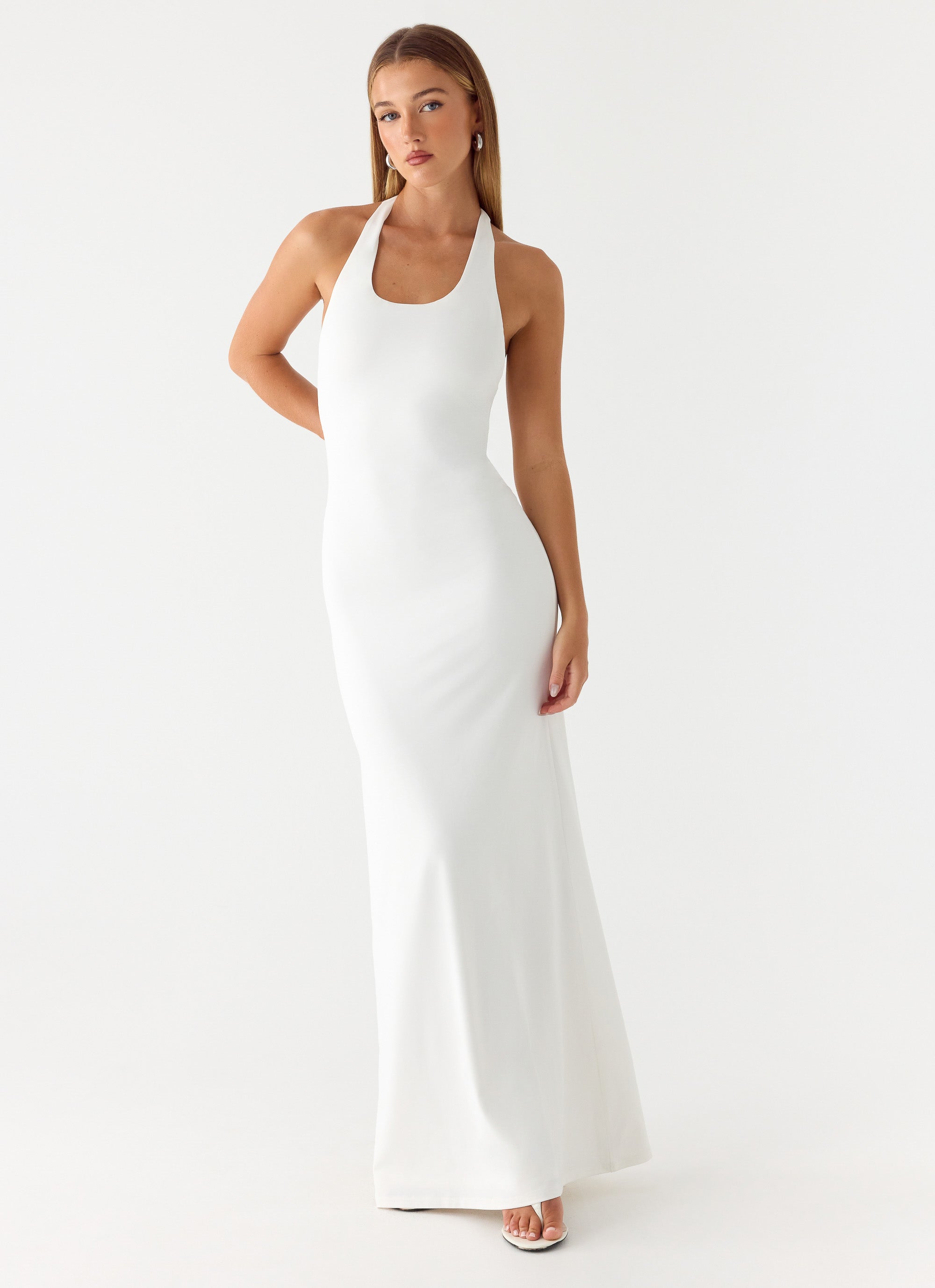 White Maxi Dress with Bodycon Fit & Racer Back 0