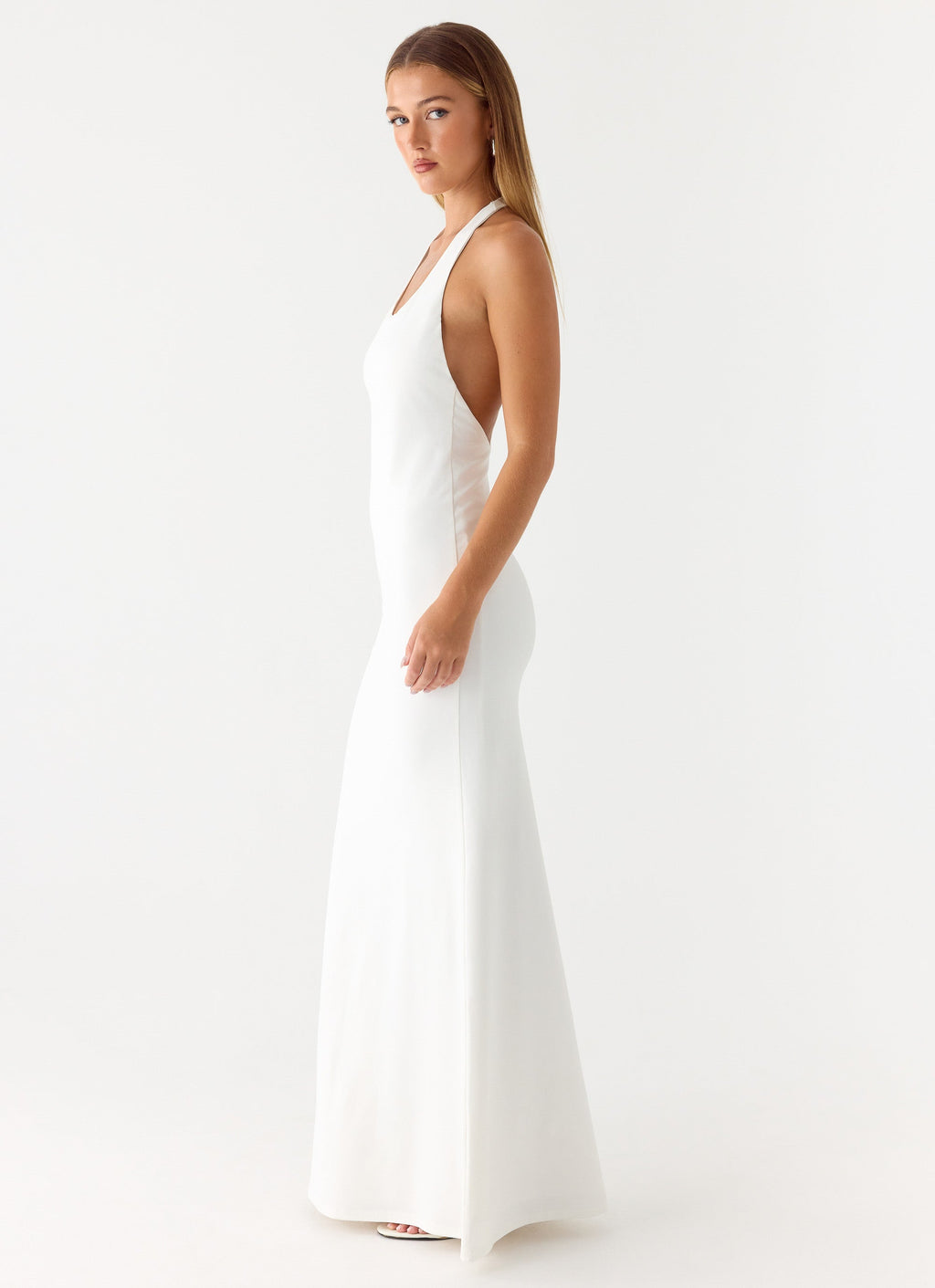 White Maxi Dress with Bodycon Fit & Racer Back 1