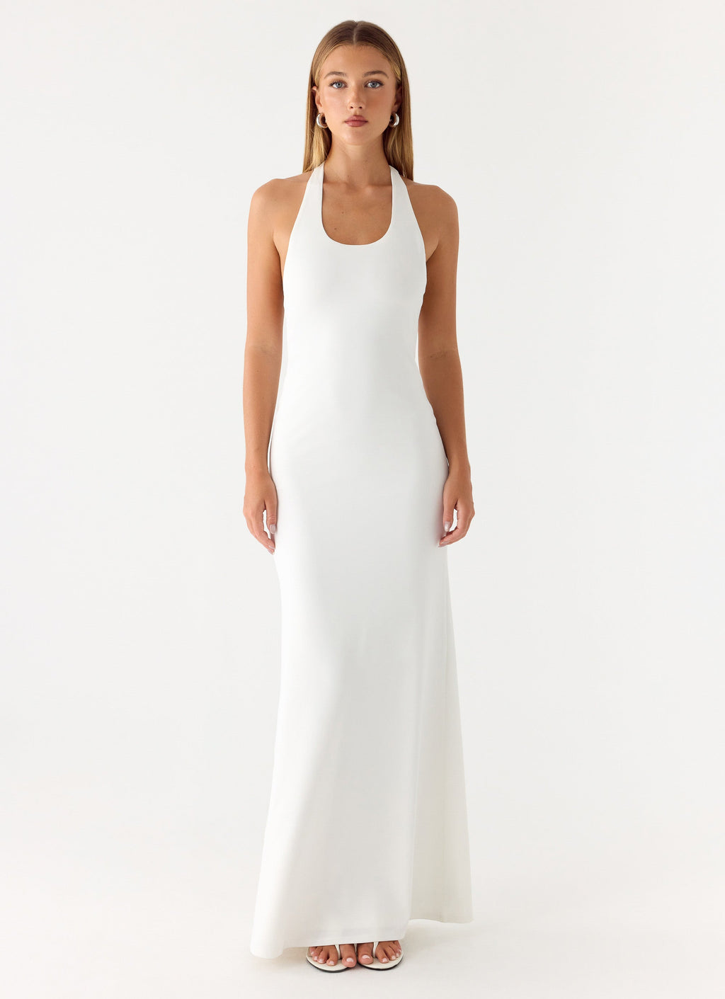 White Maxi Dress with Bodycon Fit & Racer Back 3
