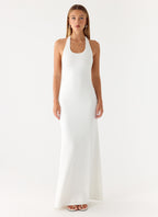 White Maxi Dress with Bodycon Fit & Racer Back 3