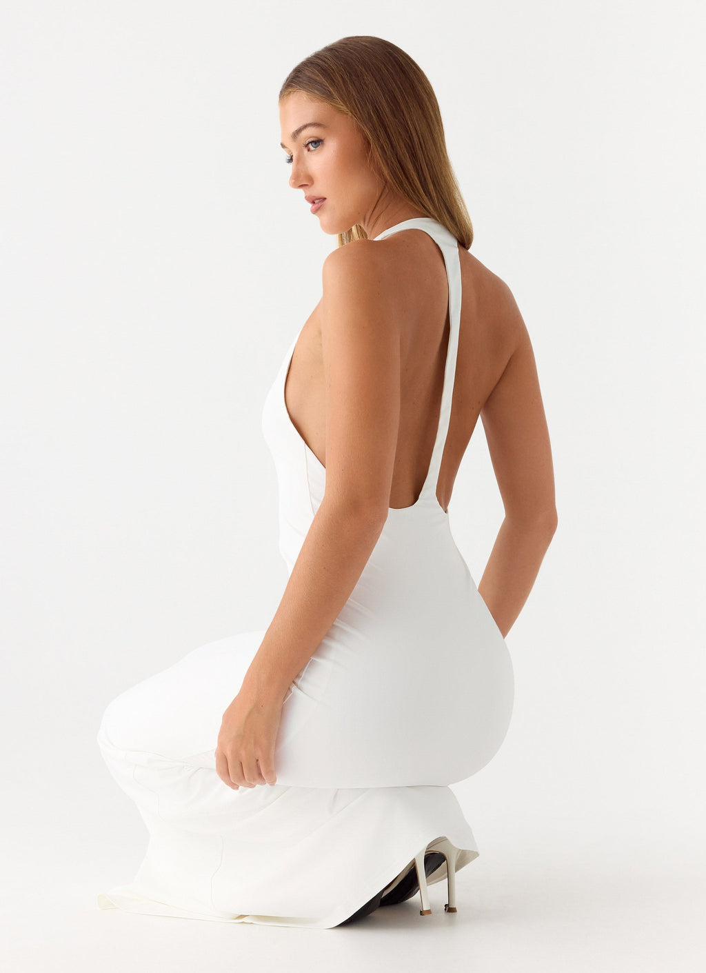 White Maxi Dress with Bodycon Fit & Racer Back 4