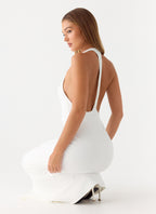 White Maxi Dress with Bodycon Fit & Racer Back 4