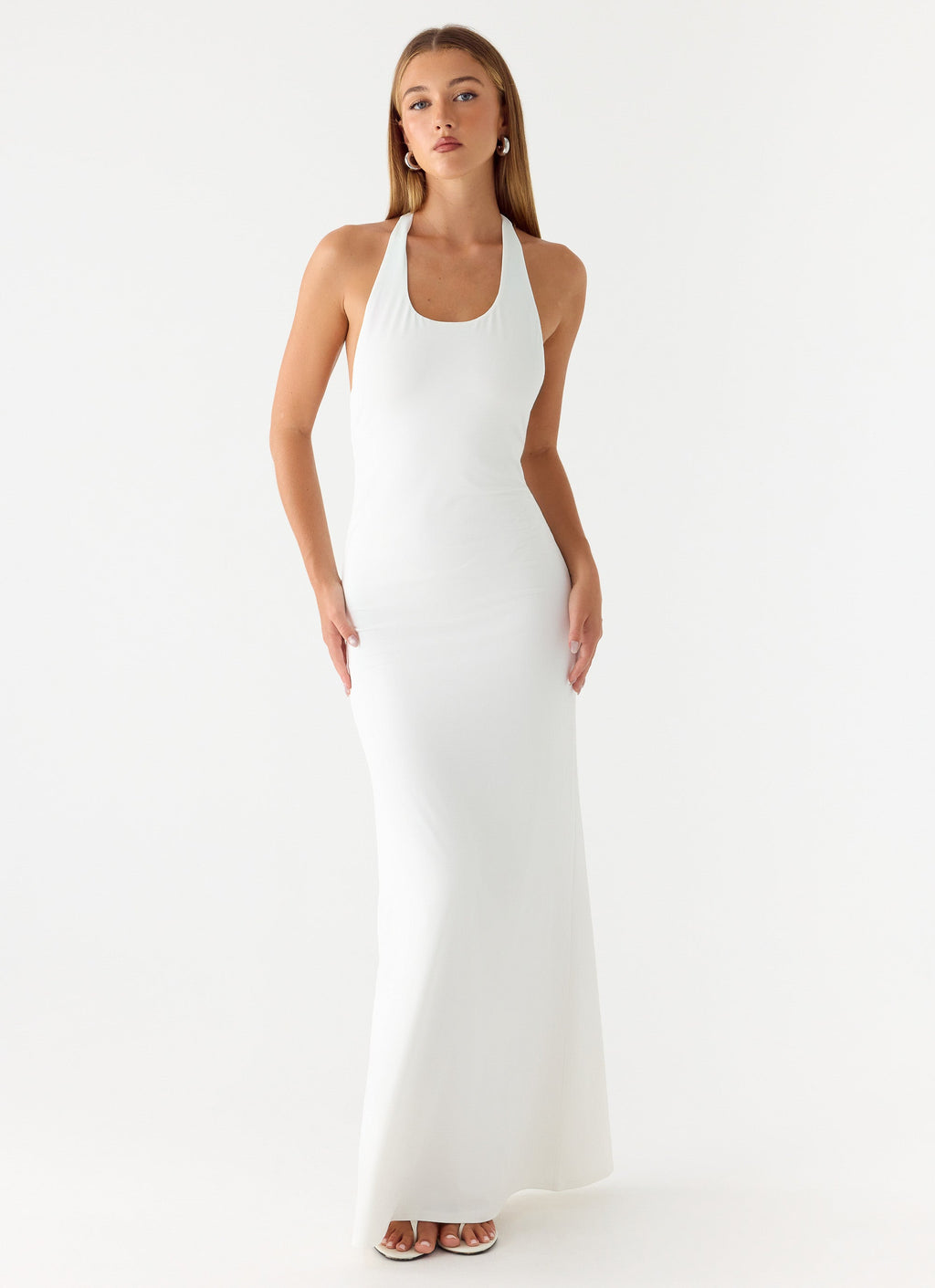 White Maxi Dress with Bodycon Fit & Racer Back 5