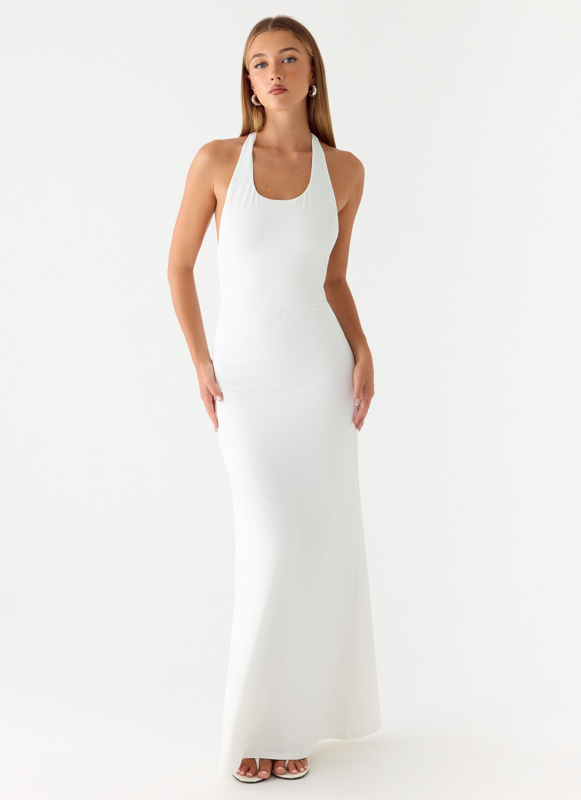 White Maxi Dress with Bodycon Fit & Racer Back 5