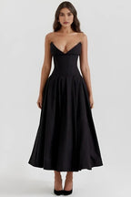 Women's Black Strapless Corset Bodice Fit-and-Flare Dress Sweetheart Neck Party & Night Out 1